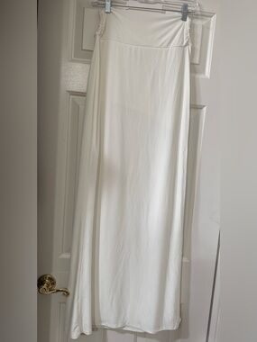 Blue Blush White Maxi Skirt with High Side Slit- Flowing Silhouette *NWOT